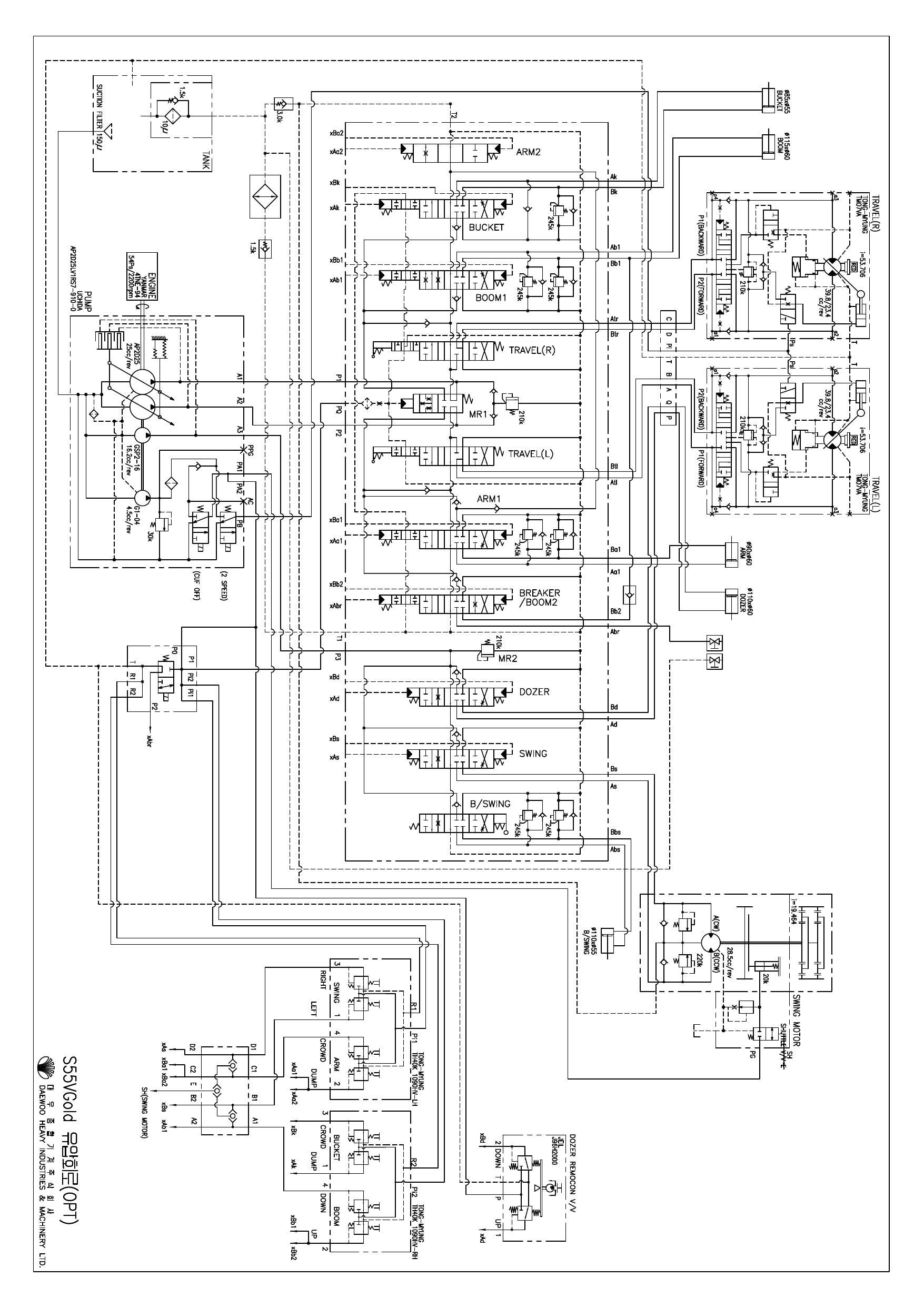 S55G Hydraulic Circuit Diagram Schematic Daewoo Doosan HYD(OPT)